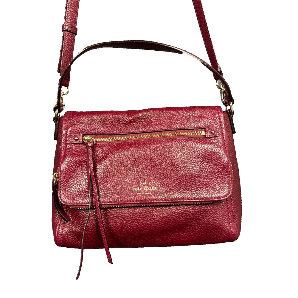 Kate Spade Cobble Hill Toddy Red Pebbled Leather Crossbody Bag Flap Handbag